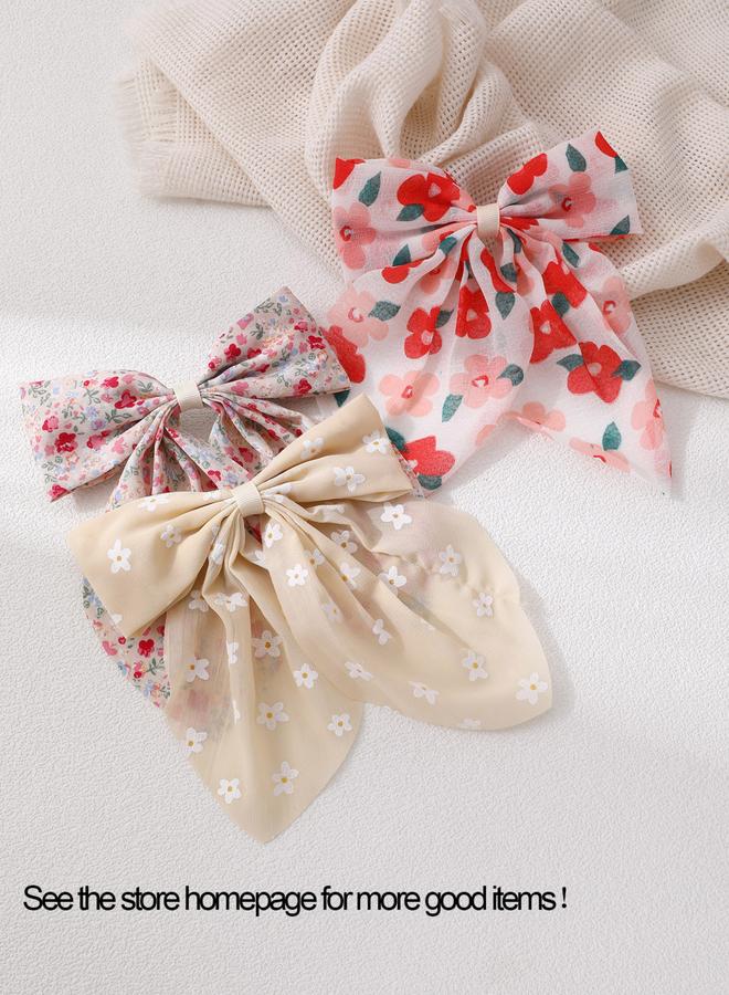 Take Two Pack of 3 - Floral Print Bow Hair Clips - Image 4