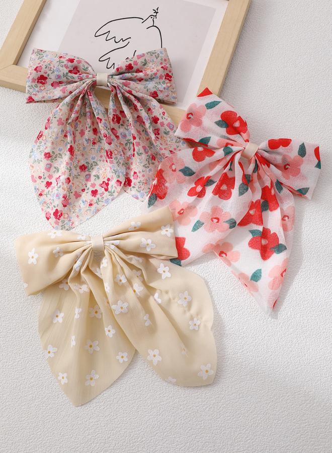Take Two Pack of 3 - Floral Print Bow Hair Clips - Image 3