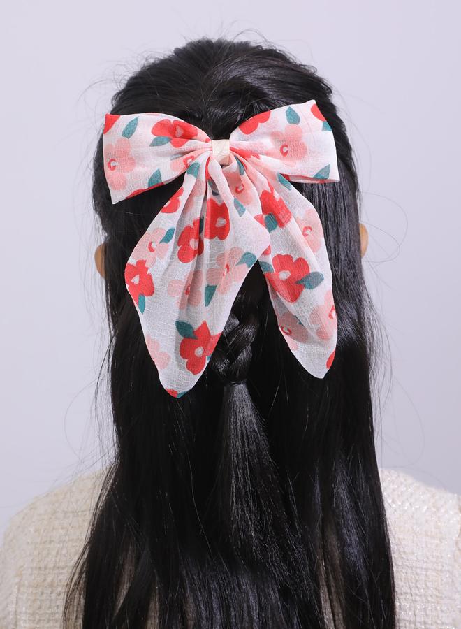 Take Two Pack of 3 - Floral Print Bow Hair Clips - Image 1