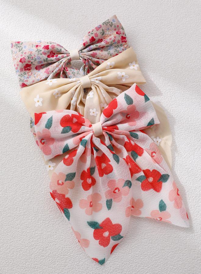 Take Two Pack of 3 - Floral Print Bow Hair Clips - Image 5