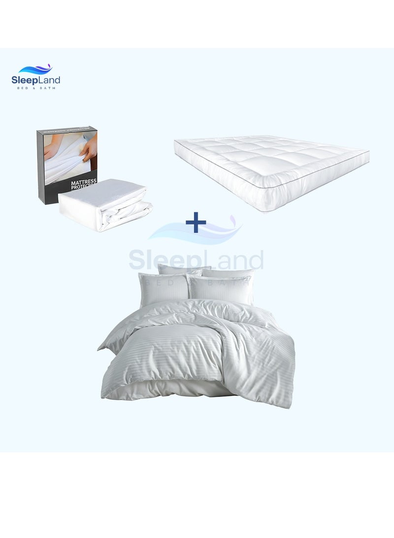 سليب لاند بكج ( لباد فندقي مقاس 200×100 سم ارتفاع 14 سم + واقي مرتبة مقاس 200×100 سم + مفرش فندقي لون ابيض مقاس 200×140سم ) - Image 1