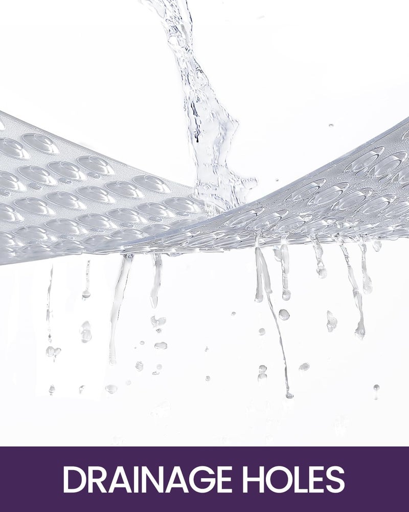 DEXI Bathtub Mat Non Slip, 40 x 88 cm Extra Long Quick Dry Shower Mats with Suction Cups and Drain Holes, Machine Washable Bathroom Mat for Tub Shower Floor, Clear - Image 5