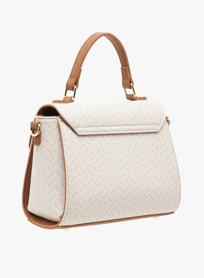 Flora Bella By Shoexpress Women Monogram Print Satchel Bag with Grab Handle and Button Closure