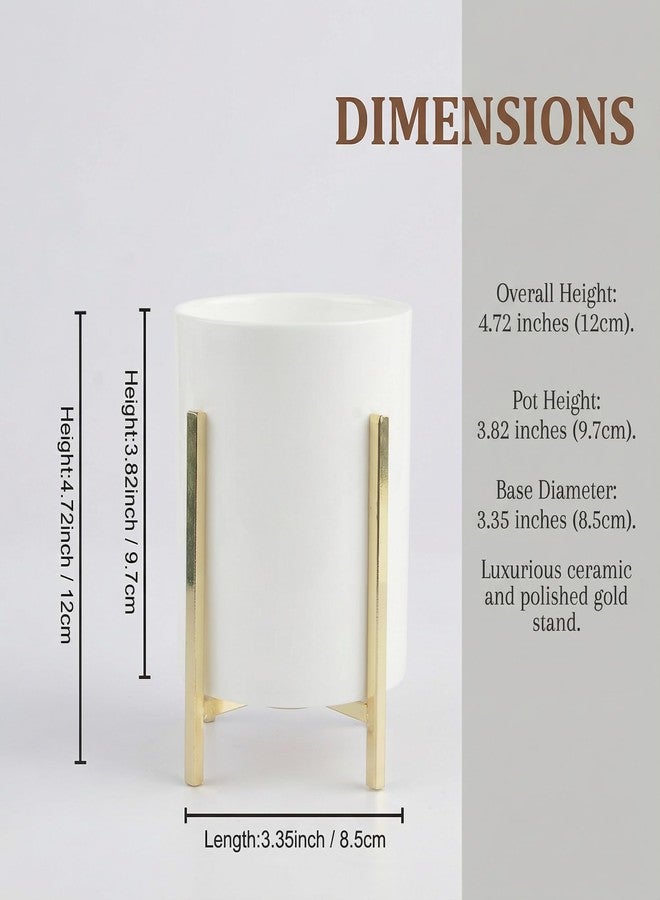 MONOSUGO 4.72" Gold Pen Holder Aesthetic Pencil Holder for Desk, Gold Desk Organizers and Accessories for Women Girls, Ceramic Pen Holder for Office - Image 2