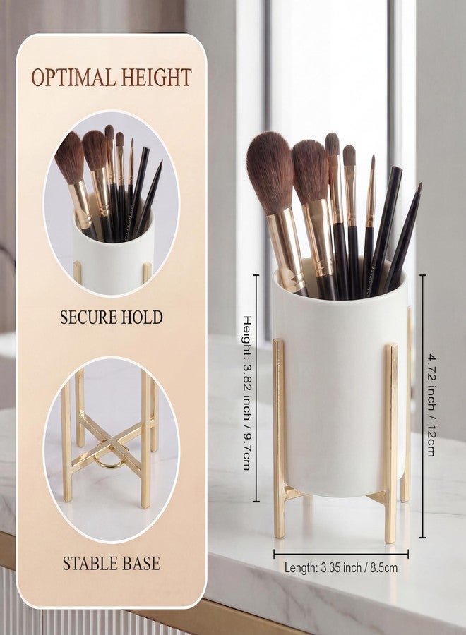 MONOSUGO 4.72" Gold Pen Holder Aesthetic Pencil Holder for Desk, Gold Desk Organizers and Accessories for Women Girls, Ceramic Pen Holder for Office - Image 4