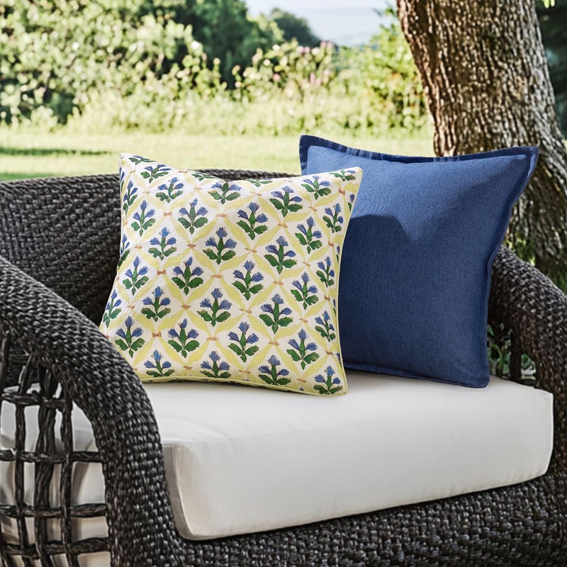 MIULEE Floral Decorative Pillow Covers Set of 2,Block Print Throw Pillowcases Outdoor Boho Farmhouse Vintage Summer Accent Cushion Covers for Couch paito Garden Sofa Bed 18x18 Inch, Yellow-Blue - Image 2