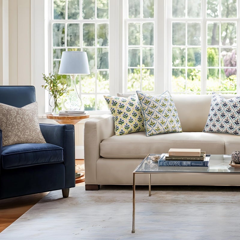 MIULEE Floral Decorative Pillow Covers Set of 2,Block Print Throw Pillowcases Outdoor Boho Farmhouse Vintage Summer Accent Cushion Covers for Couch paito Garden Sofa Bed 18x18 Inch, Yellow-Blue - Image 5