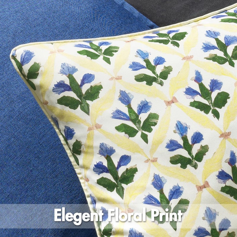 MIULEE Floral Decorative Pillow Covers Set of 2,Block Print Throw Pillowcases Outdoor Boho Farmhouse Vintage Summer Accent Cushion Covers for Couch paito Garden Sofa Bed 18x18 Inch, Yellow-Blue - Image 4