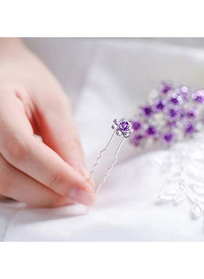 WOIWO 20 PCS Crystal Hair Pins Rose U-sharped Design Metal Hair Pins Fit for Women and Girls Hair Jewelry Accessories, Purpel - Image 2