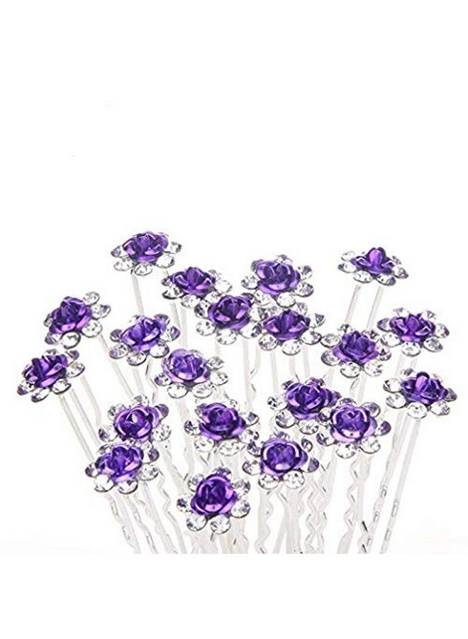 WOIWO 20 PCS Crystal Hair Pins Rose U-sharped Design Metal Hair Pins Fit for Women and Girls Hair Jewelry Accessories, Purpel - Image 3