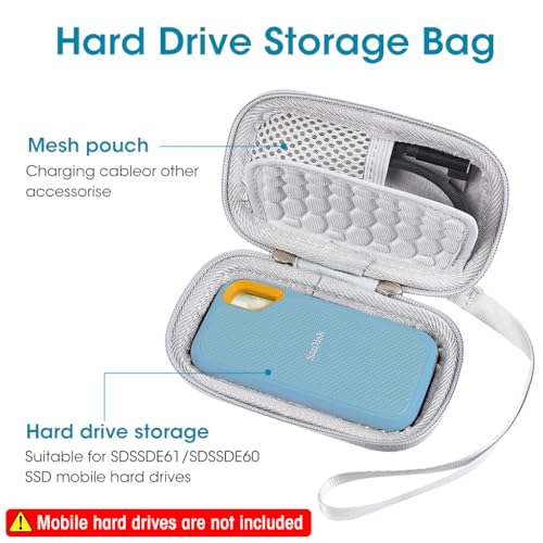 Verilux® Carrying Case for SSD, Storage Bag for SanDisk 500GB 1TB 2TB 4TB Portable SSD SDSSDE61/ SDSSDE60, Storage Case for Solid State Drive EVA Waterproof Storage SSD Travel Bag, No SSD Included - Image 3