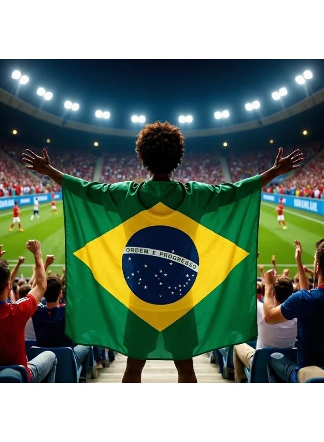 HOMESTAR World Cup Shoulder Flag - Brazil National Football Team Fan Cape Flag, Sleeve Style World Cup Shoulder Flag, Sports Event Fan Supplies, Cheering Support Props For Match Day Cheering, Football Theme Party Photo Props, Decoration Supplies For World Cup Festival Event, International Festival, 90x150cm - Image 2