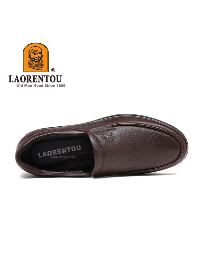 Laorentou أحذية رجالية من الجلد، أحذية كاجوال للعمل، أحذية سليپ أون من جلد البقر عالي الجودة، أحذية رجالية مقاومة للبلى، أحذية رجالية ذات جزء علوي ناعم، 19009، بني، المقاس 43