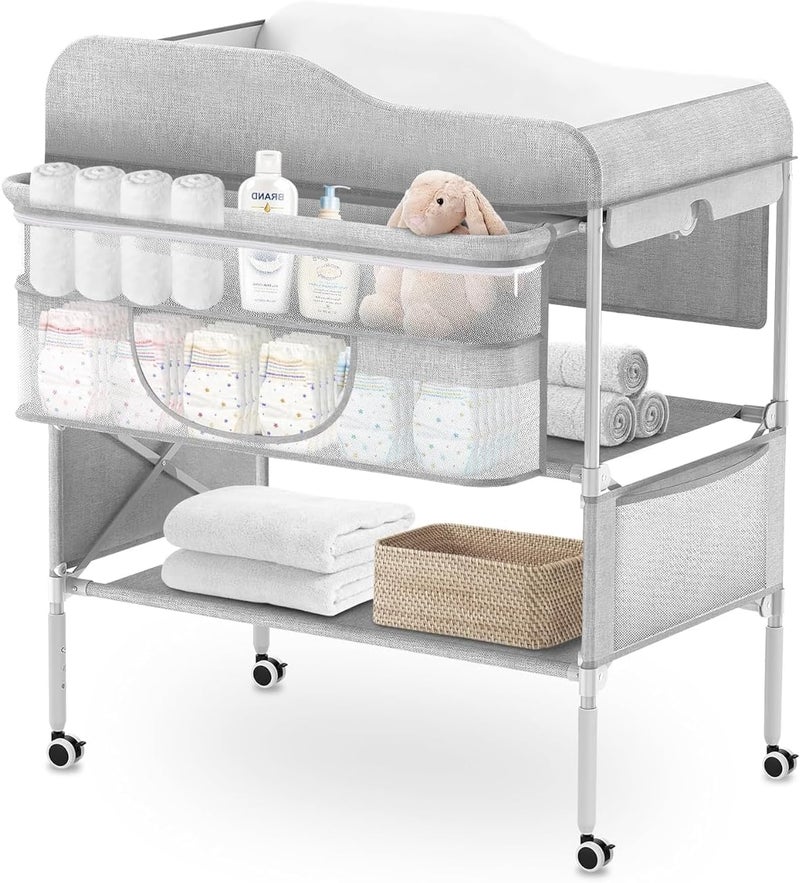 Portable Baby Diaper Changing Table, Waterproof Foldable Diaper Changing Table,Height Adjustable Changing Diaper Station for Infant and Nursery,Mobile Changing Station,Newborn Nursery Organizer(Grey) - Image 1