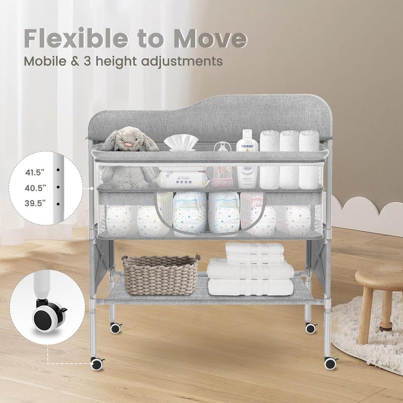 Portable Baby Diaper Changing Table, Waterproof Foldable Diaper Changing Table,Height Adjustable Changing Diaper Station for Infant and Nursery,Mobile Changing Station,Newborn Nursery Organizer(Grey) - Image 4