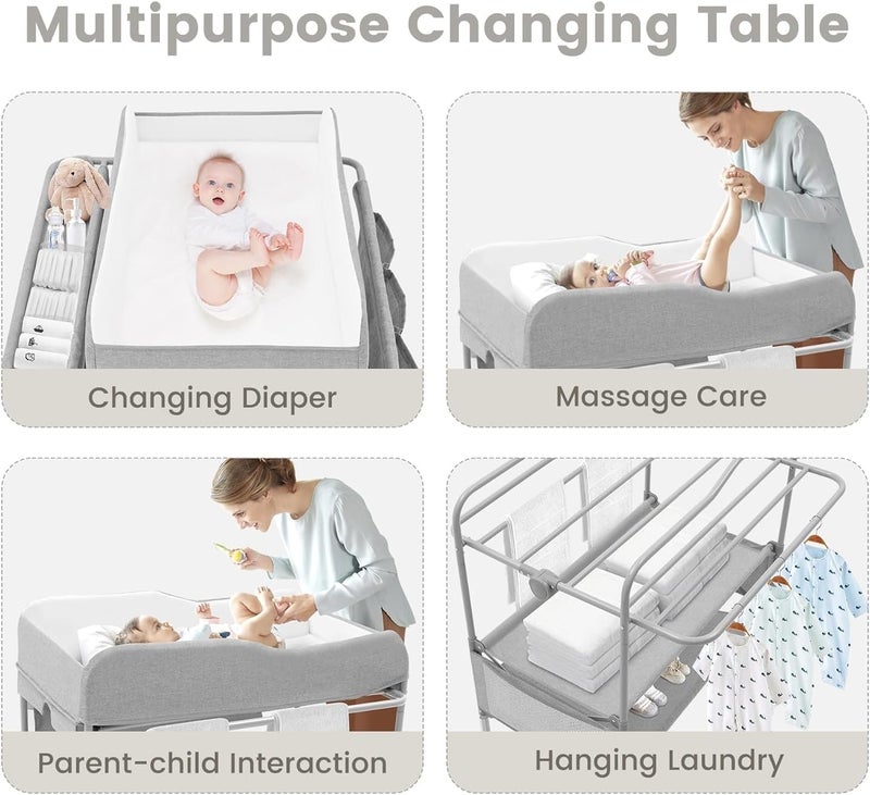 Portable Baby Diaper Changing Table, Waterproof Foldable Diaper Changing Table,Height Adjustable Changing Diaper Station for Infant and Nursery,Mobile Changing Station,Newborn Nursery Organizer(Grey) - Image 3