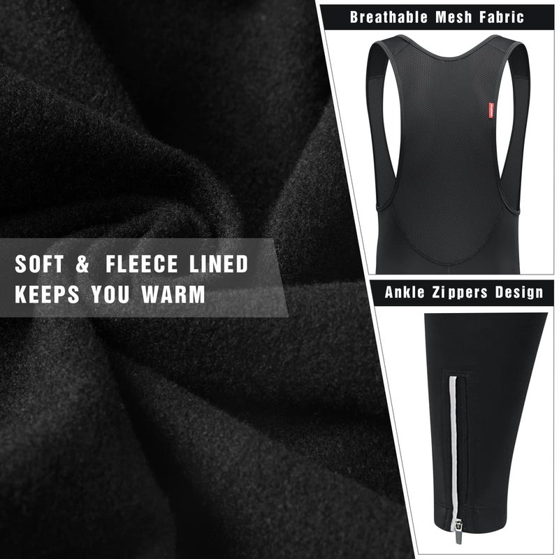 qualidyne Men's Thermal Cycling Bib Tights, 3D Padded, Fleece-Lined Winter Bike Leggings for Cold-Weather Riding - Image 5