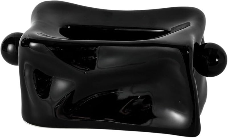 Large Ceramic Tissue Box With Silver Pleats Geometric Spheres And Black Balls Tabletop Storage Container - Image 1