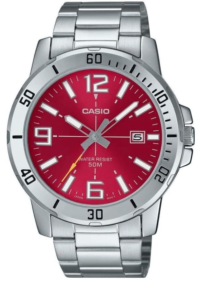 CASIO MTP-VD01D-4BVUDF Gents Watch Red Dial Silver Band  - Image 1