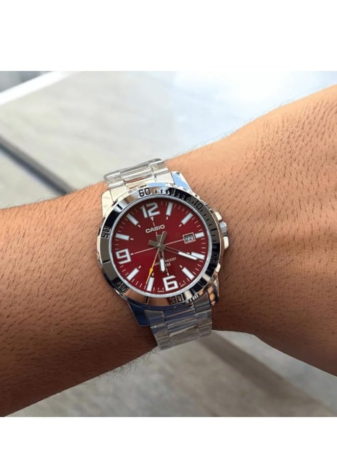 CASIO MTP-VD01D-4BVUDF Gents Watch Red Dial Silver Band  - Image 2