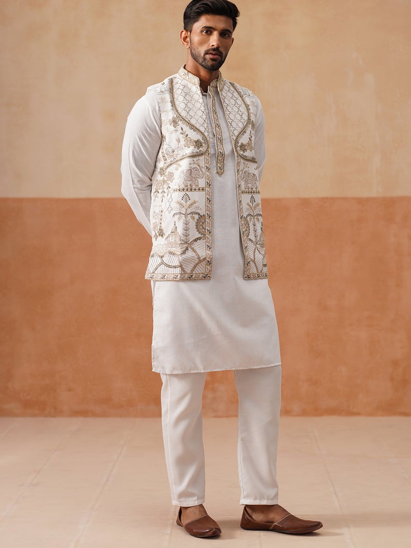 NOZ2TOZ Embroidered Waistcoat and Kurta Pyjama for Men - Image 2