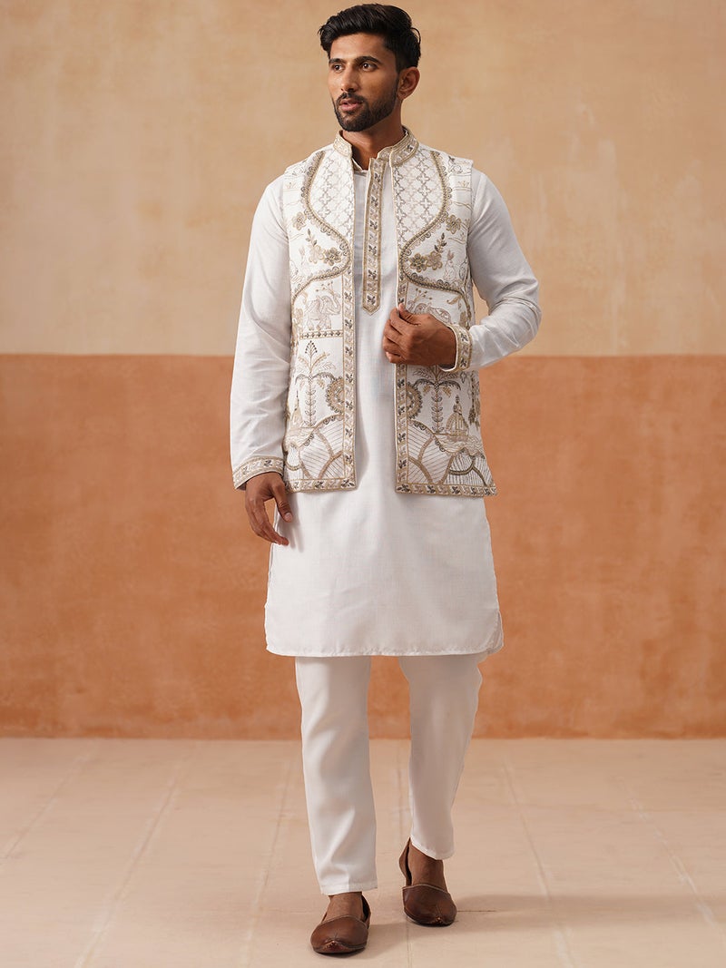 NOZ2TOZ Embroidered Waistcoat and Kurta Pyjama for Men - Image 4