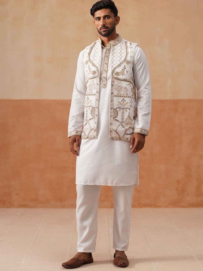 NOZ2TOZ Embroidered Waistcoat and Kurta Pyjama for Men - Image 5