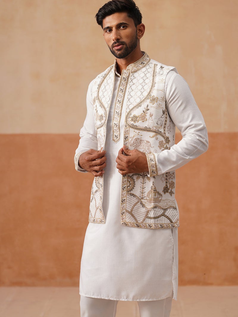 NOZ2TOZ Embroidered Waistcoat and Kurta Pyjama for Men - Image 1