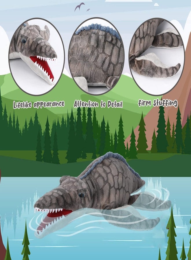 AULUDA Dinosaur Plush Toy, Mosasaurus Stuffed Animal Throw Plushie Pillow Doll, Soft Grey Fluffy Friend Hugging Cushion - Present for Every Age & Occasion - Image 3