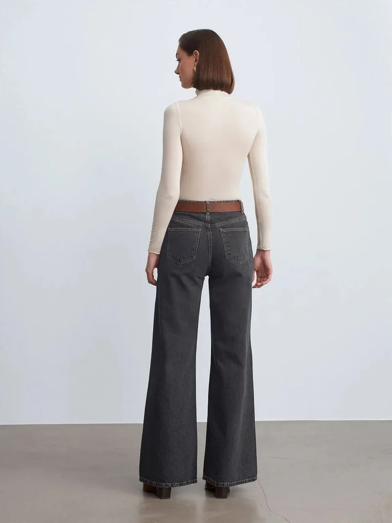 ديلفين Dilvin High-Waist Wide-Leg Cotton Denim Jeans
