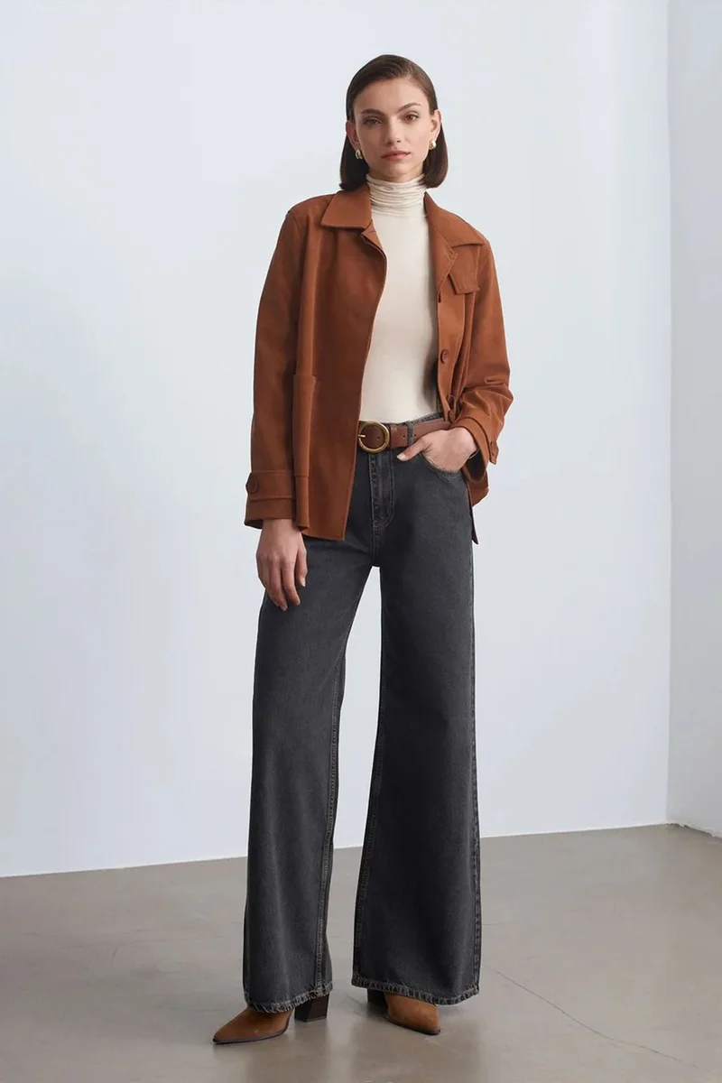 ديلفين DILVIN High-Waist Wide-Leg Cotton Denim Jeans
