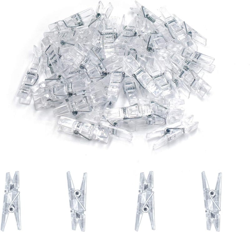 GALIREN 128 Pieces Mini Transparent Plastic Clear Clips, Binder, Photo Clips, Clothespins Clip - Image 1