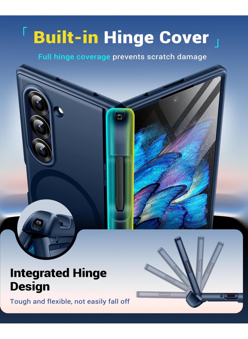 بيرفي حامل مغناطيسي لهاتف سامسونج جالاكسي زد فولد 6 مع واقي شاشة، وحامل قلم S مدمج وحاملين غير مرئيين، [متوافق مع ماج سيف] جراب كامل الجسم مقاوم للصدمات لهاتف زد فولد 6، أزرق - Image 5