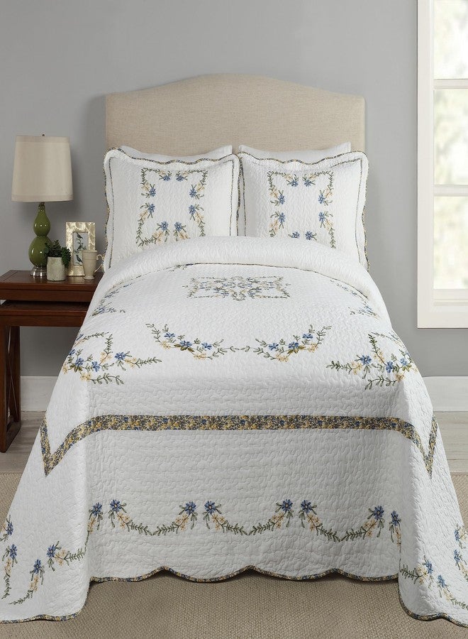 Peking Handicraft MODERN HEIRLOOM Heather Embroidered Bedspread - Lightweight Breathable All Seasons Bedding, Twin, Blue/White - Image 3