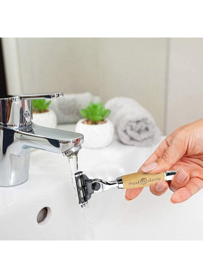 Frank FS shaving - Manual Razor, 3 Blade Razor with Natural Bamboo Handle,Unisex Sustainable Razor Diamond Wood Grain Pattern Handle Shaving Razor - Image 1