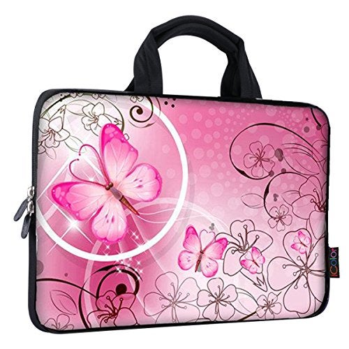 iColor 9.7 10 10.1 10.2 inch Neoprene Tablet Bag Carring Case Sleeve Cover with Handle for 9.7 to 10.2 Inch Laptops/Notebook/ebooks/Kids Tablet/Apple ipad Pink Butterfly ICB10-10 - Image 1