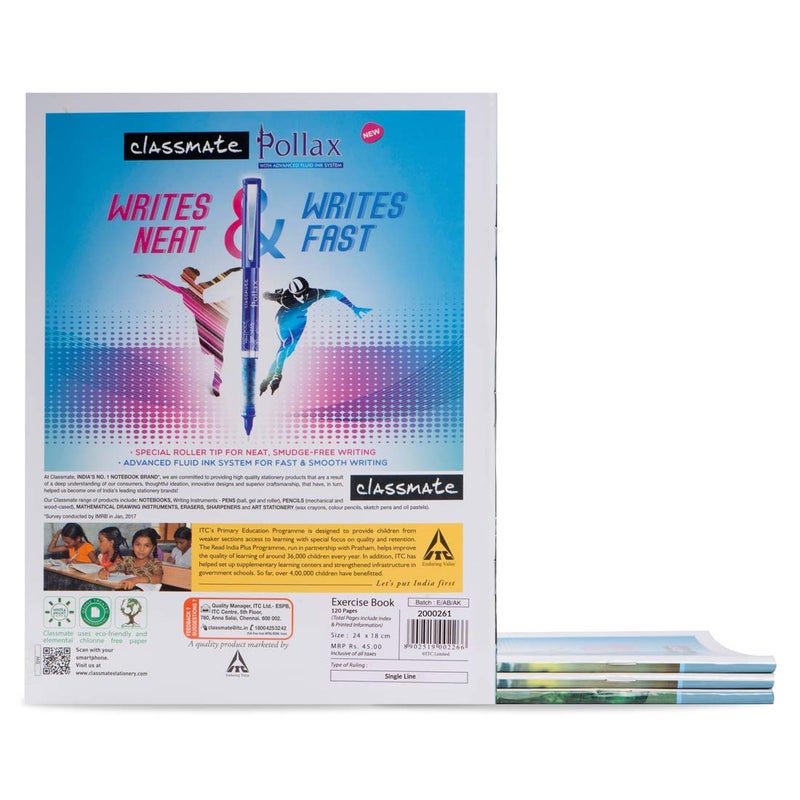 classmate Notebook - Single Line, 120 Pages, 240 mm x 180 mm - Pack Of 4 & Long Book - Unruled, 140 Pages, 297 mm x 210 mm - Pack Of 3 - Image 3