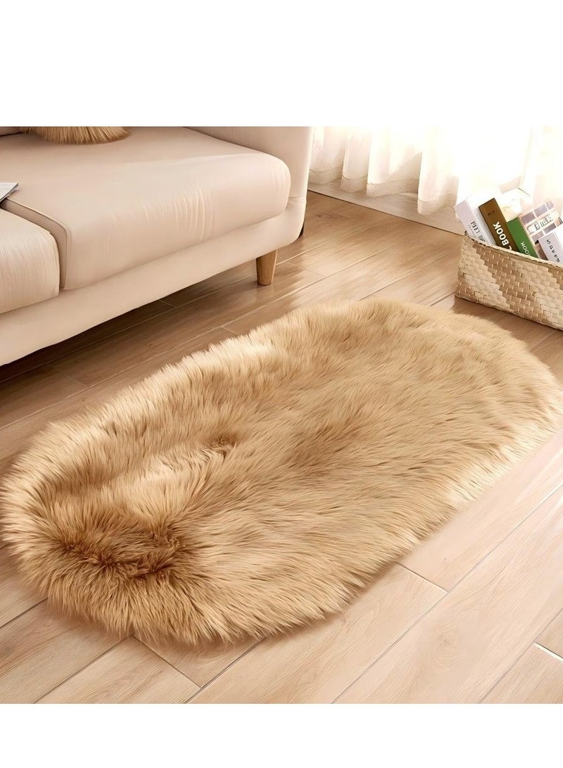 Beautiful Creative home imitation wool carpet and floor mat, suitable for bedrooms and living rooms, fluffy snow wool carpet, suitable for children's rooms, baby rooms and dormitories, comfortable plush carpet, super soft throw pillow carpet, long wool decorative carpet, suitable for indoor home flooring, size 90x150 cm (brown) 