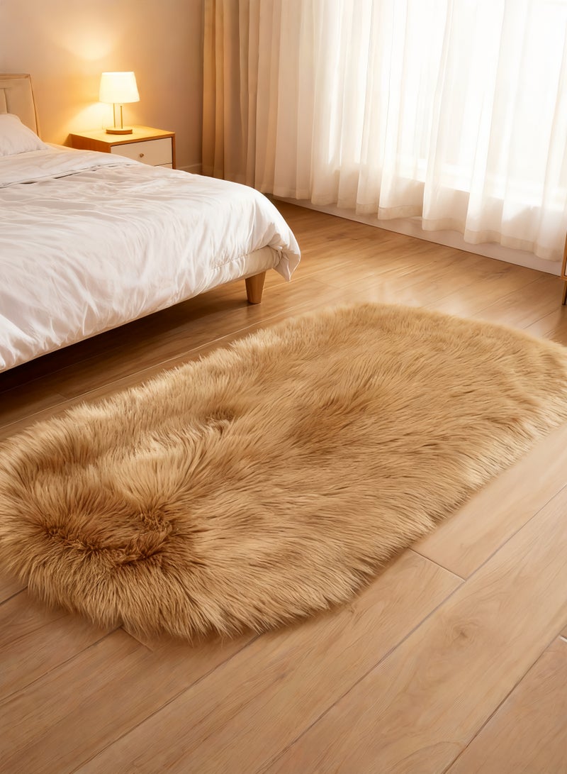 Beautiful Creative home imitation wool carpet and floor mat, suitable for bedrooms and living rooms, fluffy snow wool carpet, suitable for children's rooms, baby rooms and dormitories, comfortable plush carpet, super soft throw pillow carpet, long wool decorative carpet, suitable for indoor home flooring, size 90x150 cm (brown) - Image 1