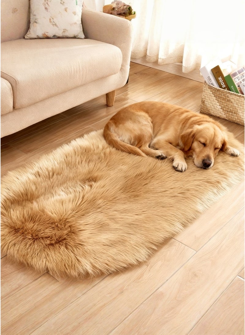 Beautiful Creative home imitation wool carpet and floor mat, suitable for bedrooms and living rooms, fluffy snow wool carpet, suitable for children's rooms, baby rooms and dormitories, comfortable plush carpet, super soft throw pillow carpet, long wool decorative carpet, suitable for indoor home flooring, size 90x150 cm (brown) - Image 3