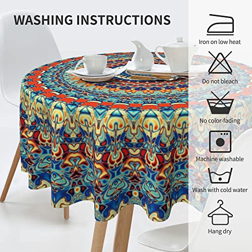 Arroganttiom Boho Round Tablecloth 60 inch, Bohemian Circle Table Cloth, Stain Resistance, Water Repellent and Wrinkle-Free, Colorful Tablecloth Decor for Home Kitchen Dining Party Patio Indoor and Outdoor Use - Image 4