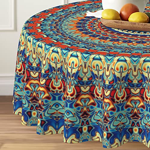 Arroganttiom Boho Round Tablecloth 60 inch, Bohemian Circle Table Cloth, Stain Resistance, Water Repellent and Wrinkle-Free, Colorful Tablecloth Decor for Home Kitchen Dining Party Patio Indoor and Outdoor Use - Image 2