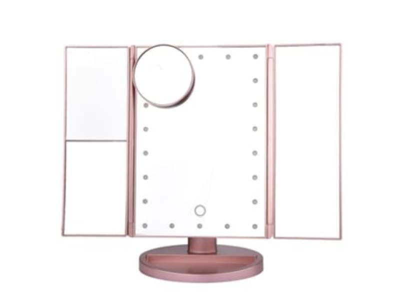 Magnifying Makeup Mirror With 22 LED Lights Pink Cosmetic Dressing Table - Touch Dimmer 3 Hinges Adjustable Vanity for Daily Beauty Routine