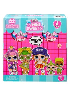 Lol Surprise Loves Mini Sweets Dolls 4 Pack 3 Jolly Rancher Pez Mike & Ikes Dum Dums W/ 32 Surprises Candy Theme Accessories Collectible Doll Paper Packaging