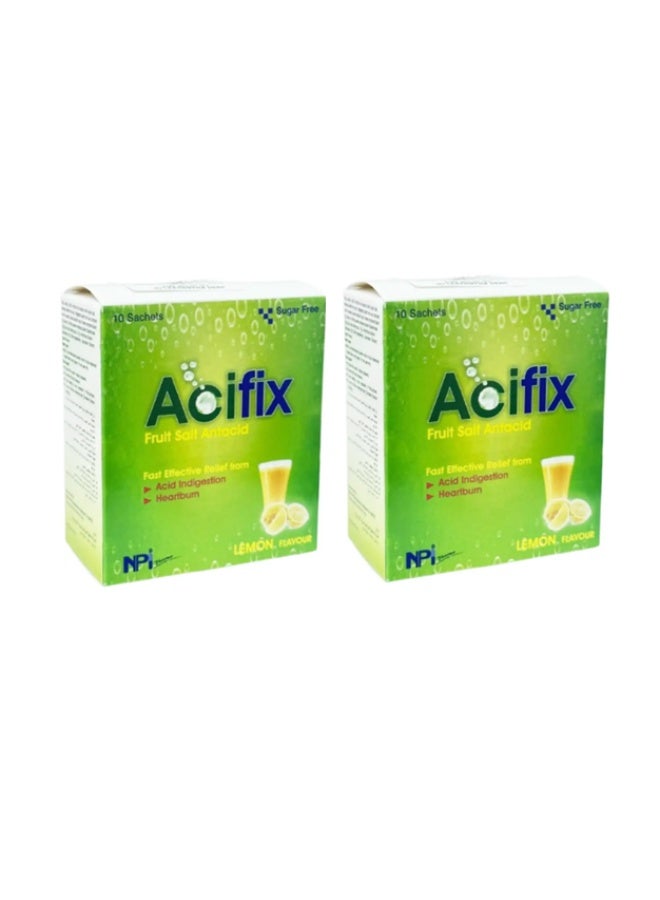 Acifix Lemon Flavour Fruit Salt Antacid Twin Pack (2 x 10 Sachets)