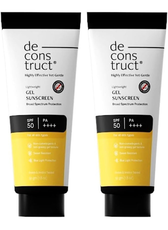 Deconstruct Gel Sunscreen SPF 55+ and PA+++ Broad spectrum sunscreen, No White Cast, Lightweight - 50g each, pack of 2 - Image 1