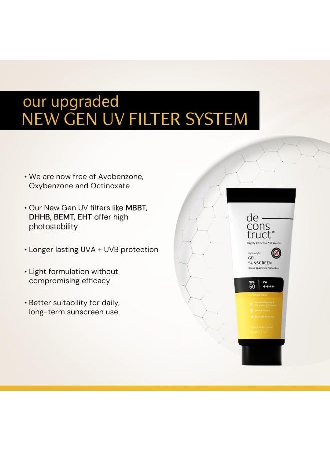 Deconstruct Gel Sunscreen SPF 55+ and PA+++ Broad spectrum sunscreen, No White Cast, Lightweight - 50g each, pack of 2 - Image 2