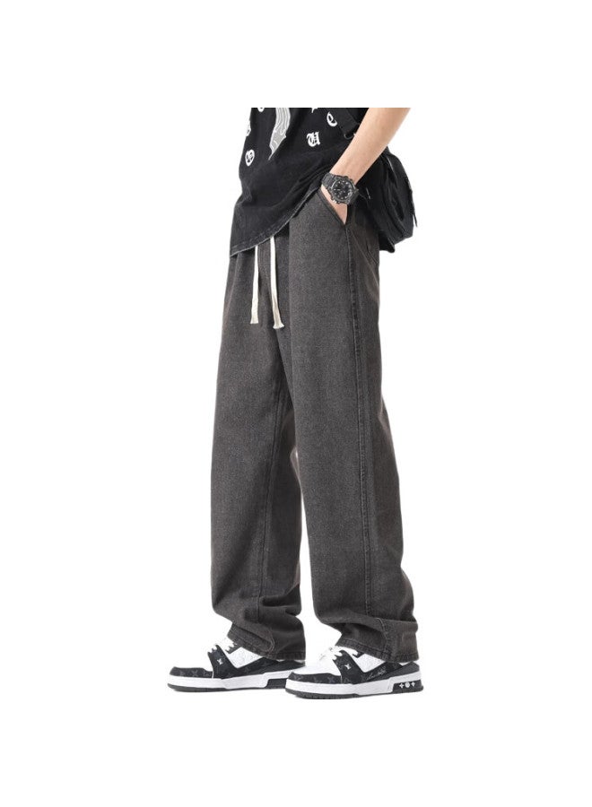 Dingfengbaoluo American-Style Jeans For Men, Autumn And Winter Straight-Leg Pants, Loose Casual Wide-Leg Trousers, Dfk24, Gray, Xl - Image 2