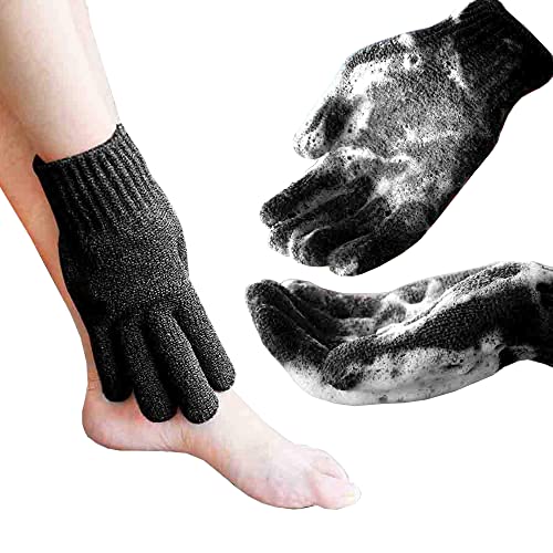 MIG4U Exfoliating Shower Gloves for Bath, Premium Nylon Body Wash Bathing Gloves for Men Women Spa, Massage and Skin Scrub, Dead Skin Remover with Hanging Loop, Black, Regular Size 1 Pair - Image 1