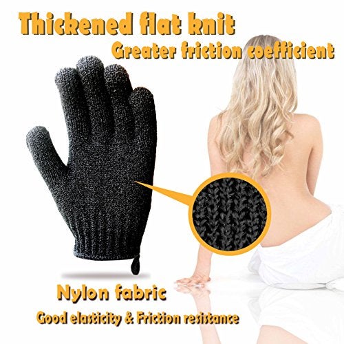 MIG4U Exfoliating Shower Gloves for Bath, Premium Nylon Body Wash Bathing Gloves for Men Women Spa, Massage and Skin Scrub, Dead Skin Remover with Hanging Loop, Black, Regular Size 1 Pair - Image 4